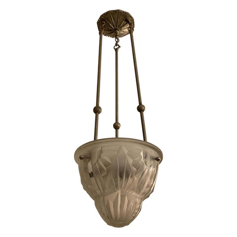 French Art Deco Pendant Chandelier Signed by Degue