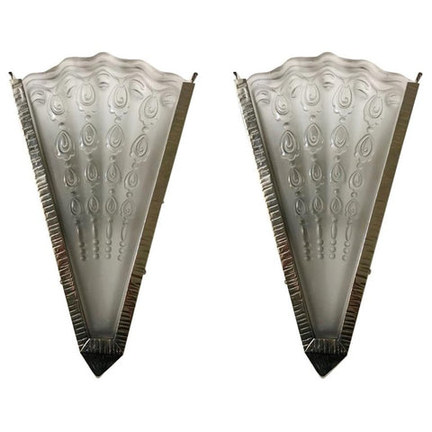 Pair of French Art Deco Fan Sconces by Genet Et Michon