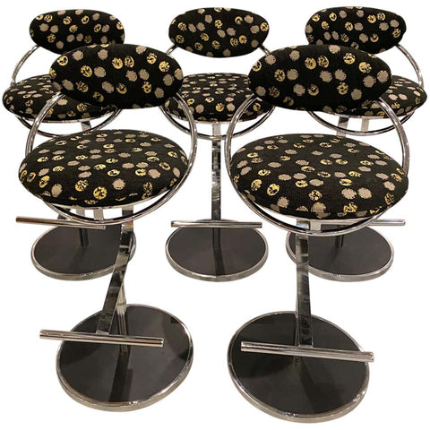 Modern Set of Five Chrome Bar Stools
