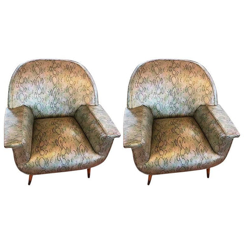Pair of Italian Mid Century Modern Club Chairs With Faux Snake Skin