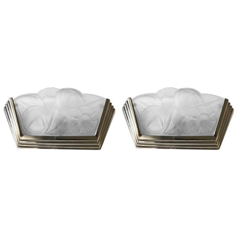 Pair of French Art Deco Wall Sconces Signed by Degue