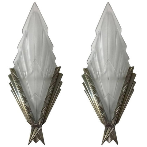 Pair of French Art Deco Wall Sconces Signed by Degue
