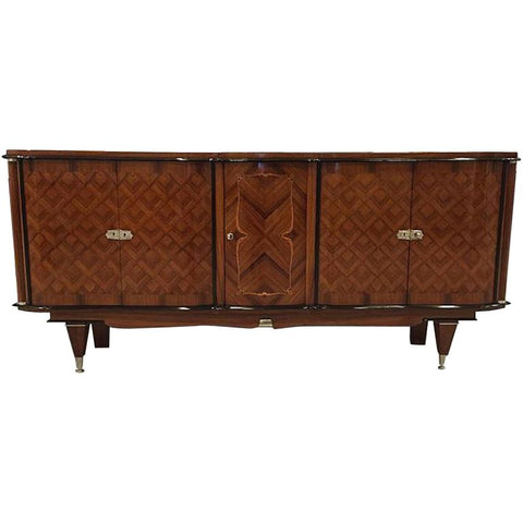 French Art Deco Rosewood Diamond Marquetry Buffet
