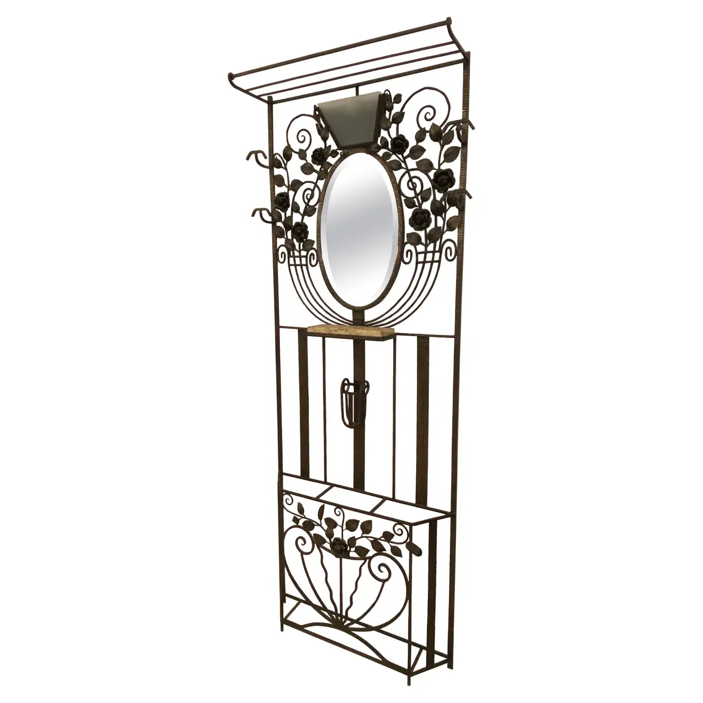 French Art Deco Hall Tree Coat Rack with Glass Light Sconce 1 of a Kind NJ