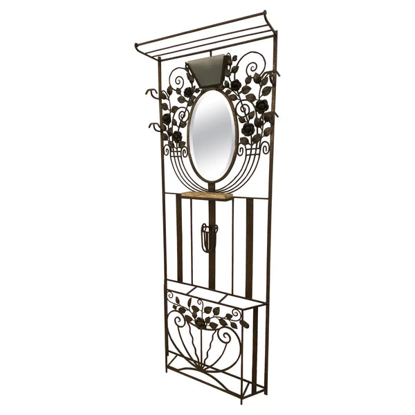 French Art Deco Hall Tree Coat Rack with Glass Light Sconce