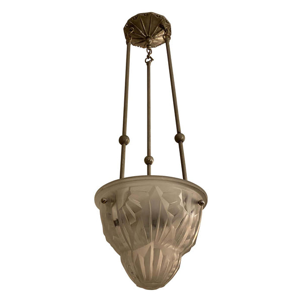 French Art Deco Pendant Chandelier Signed by Degue