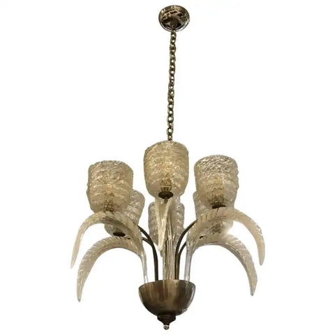 Italian Mid-Century Murano Glass and Brass Chandelier by Barovier e Toso