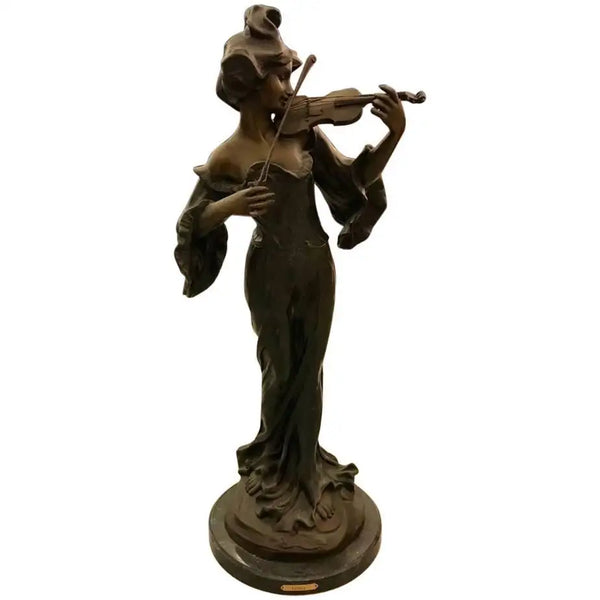 Bronze Musicienne Par Flora Sculpture on Marble Base