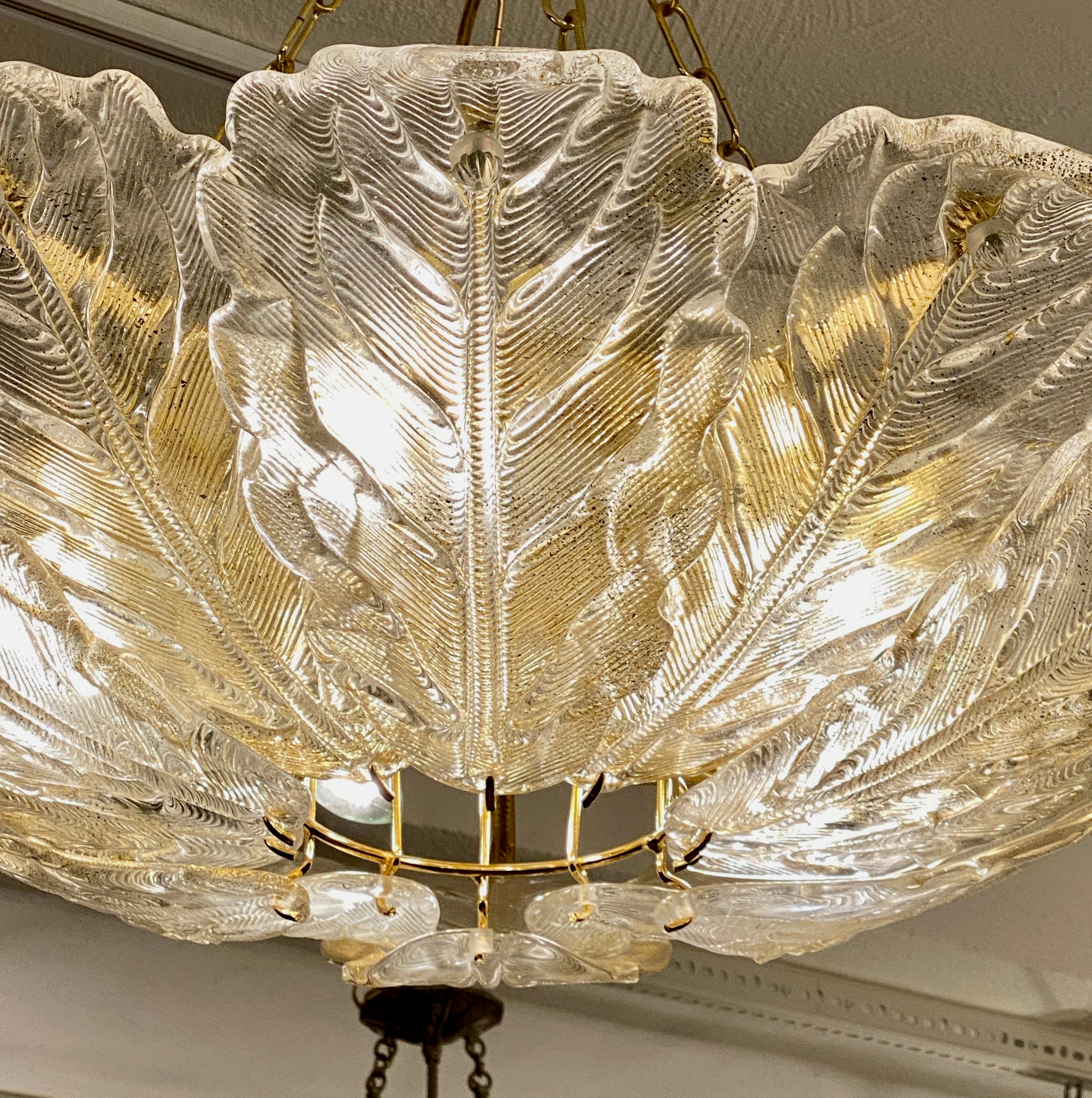 Mid Century Modern Brass and Glass Chandelier