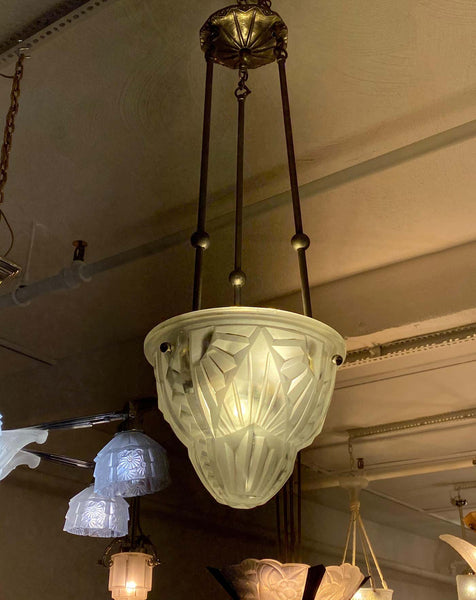 French Art Deco Pendant Chandelier Signed by Degue