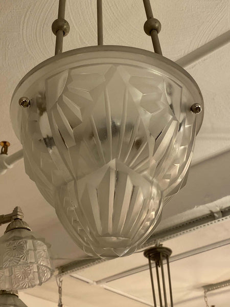 French Art Deco Pendant Chandelier Signed by Degue