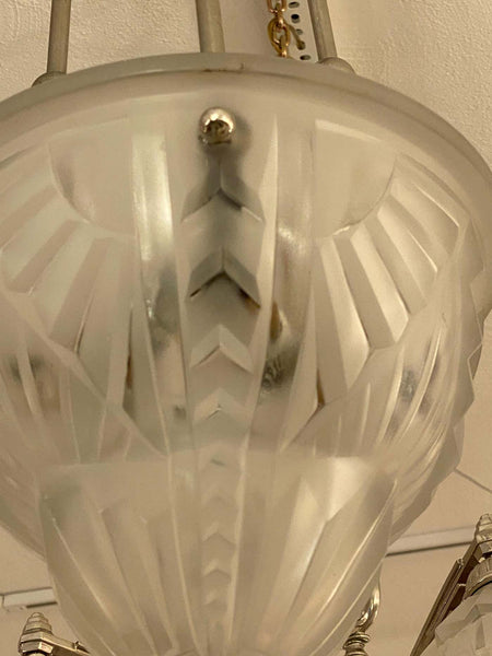 French Art Deco Pendant Chandelier Signed by Degue