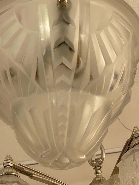 French Art Deco Pendant Chandelier Signed by Degue