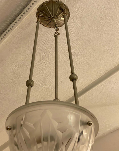 French Art Deco Pendant Chandelier Signed by Degue