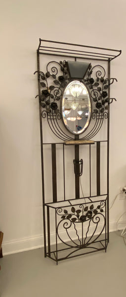 French Art Deco Hall Tree Coat Rack with Glass Light Sconce