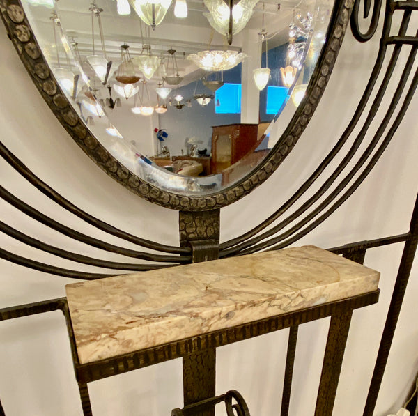 French Art Deco Hall Tree Coat Rack with Glass Light Sconce