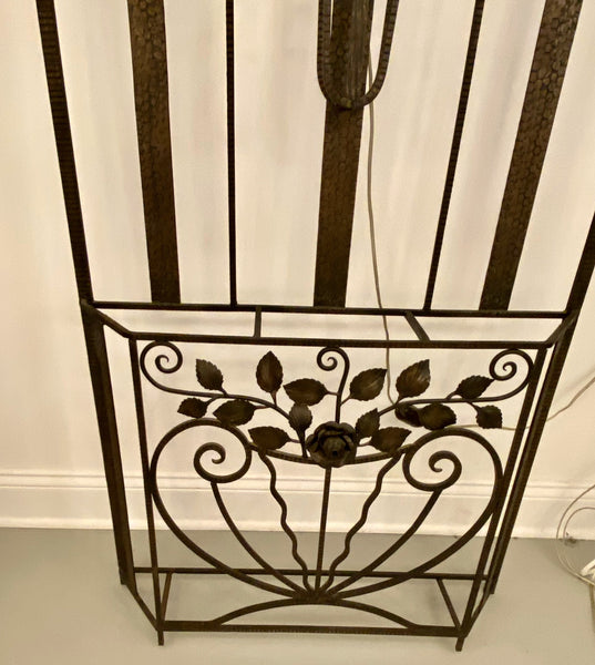French Art Deco Hall Tree Coat Rack with Glass Light Sconce