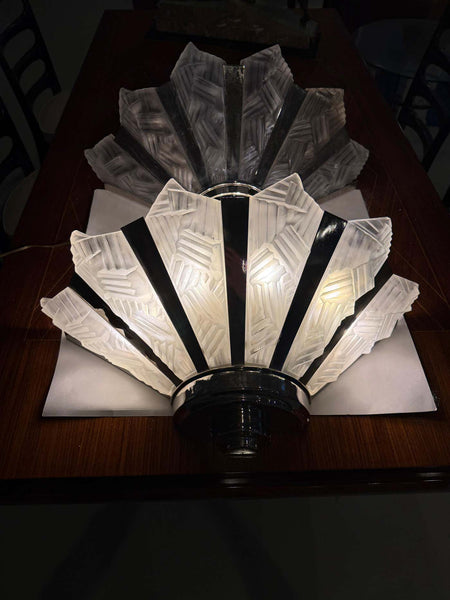 Grand Pair of French Art Deco Geometric Wall Sconces by