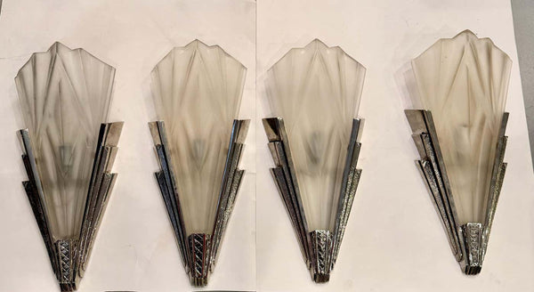 Set of Four French Art Deco Wall Sconces Signed by Degue