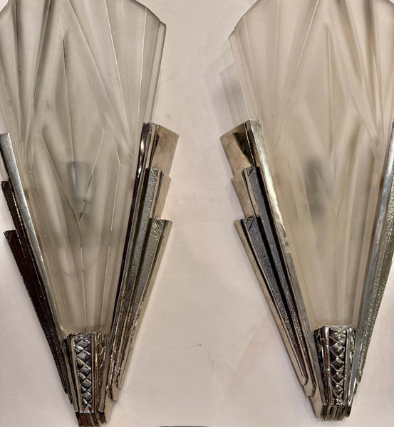 Set of Four French Art Deco Wall Sconces Signed by Degue