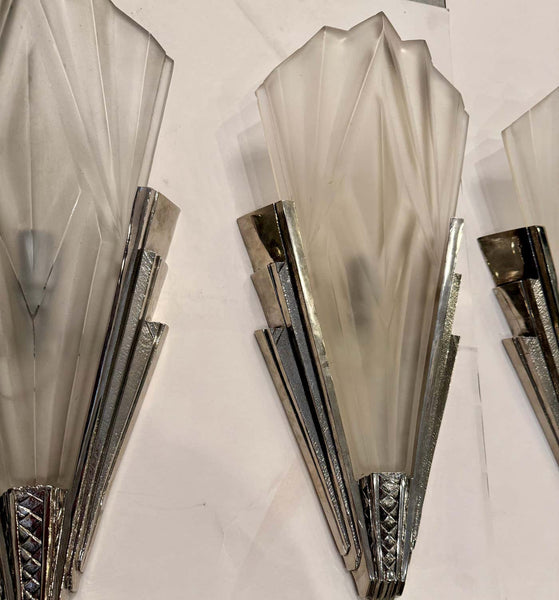 Set of Four French Art Deco Wall Sconces Signed by Degue
