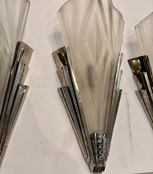 Set of Four French Art Deco Wall Sconces Signed by Degue