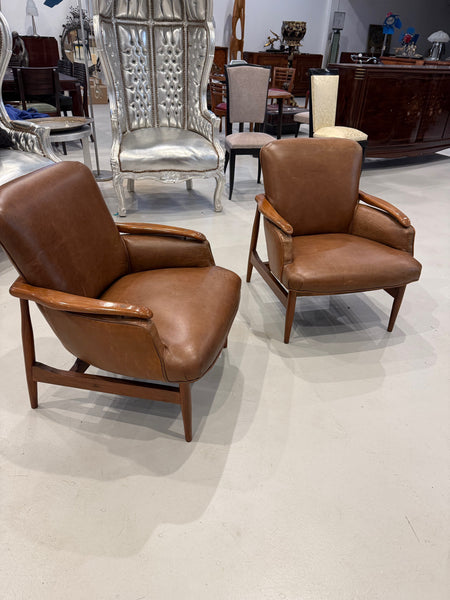 Pair of Mid Century Modern Leather Club Chairs