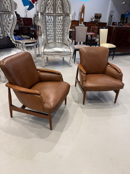 Pair of Mid Century Modern Leather Club Chairs
