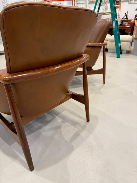 Pair of Mid Century Modern Leather Club Chairs