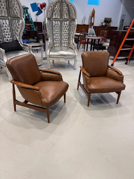 Pair of Mid Century Modern Leather Club Chairs