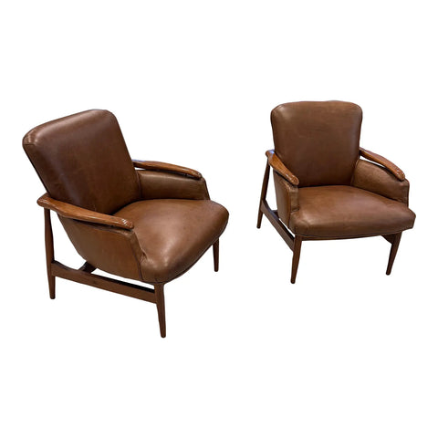 Pair of Mid Century Modern Leather Club Chairs