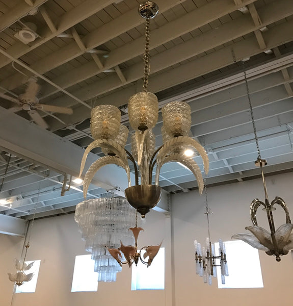 Italian Mid-Century Murano Glass and Brass Chandelier by Barovier e Toso