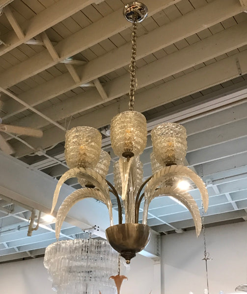 Italian Mid-Century Murano Glass and Brass Chandelier by Barovier e Toso