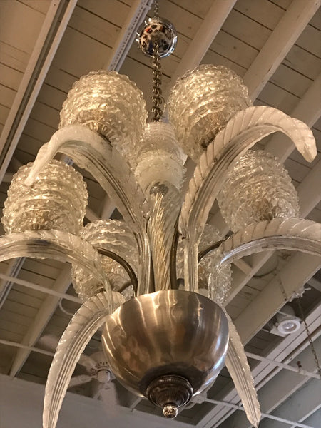 Italian Mid-Century Murano Glass and Brass Chandelier by Barovier e Toso