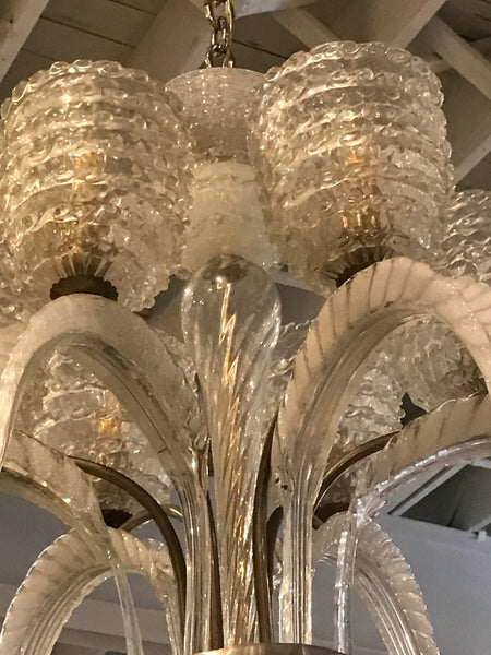 Italian Mid-Century Murano Glass and Brass Chandelier by Barovier e Toso