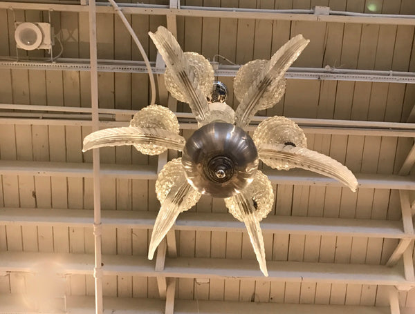 Italian Mid-Century Murano Glass and Brass Chandelier by Barovier e Toso