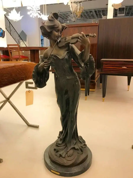 Bronze Musicienne Par Flora Sculpture on Marble Base