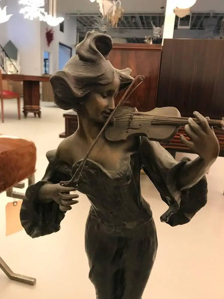 Bronze Musicienne Par Flora Sculpture on Marble Base