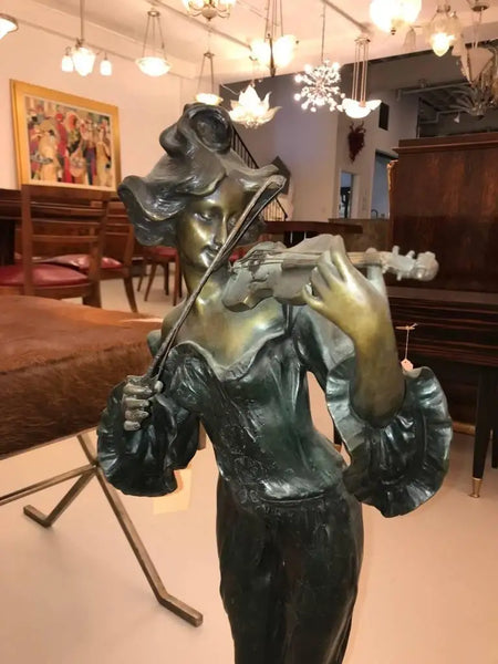 Bronze Musicienne Par Flora Sculpture on Marble Base