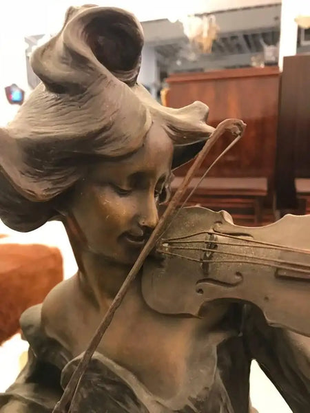 Bronze Musicienne Par Flora Sculpture on Marble Base