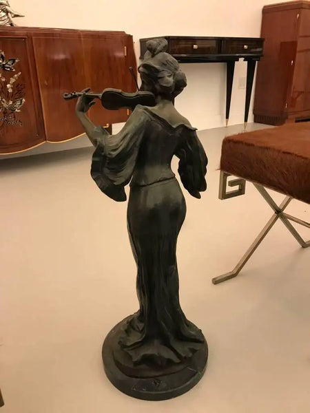 Bronze Musicienne Par Flora Sculpture on Marble Base