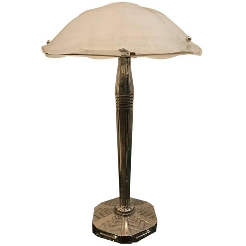 French Art Deco Table Lamp Signed by Sabino with Geometric Motif