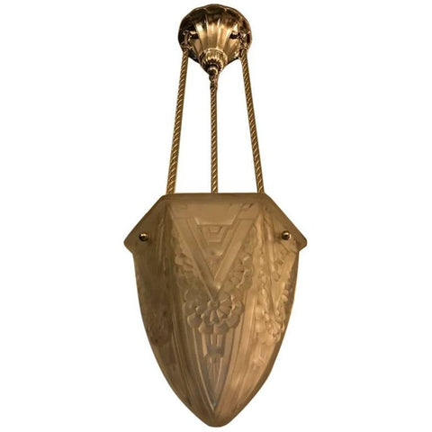 French Art Deco Geometric Chandelier Pendant by Schneider