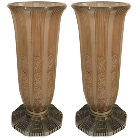Pair of French Art Deco Vases by Hettier & Vincent