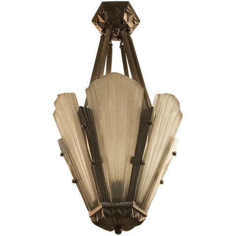French Art Deco Round Chandelier Signed by Degue