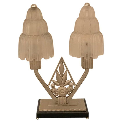 French Art Deco "Waterfall" Table Lamp Signed by Sabino