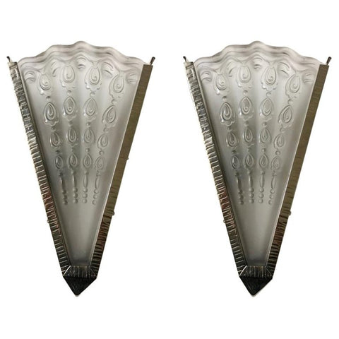 Pair of French Art Deco Fan Sconces by Genet Et Michon