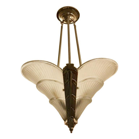 French Art Deco Ribbed Chandelier