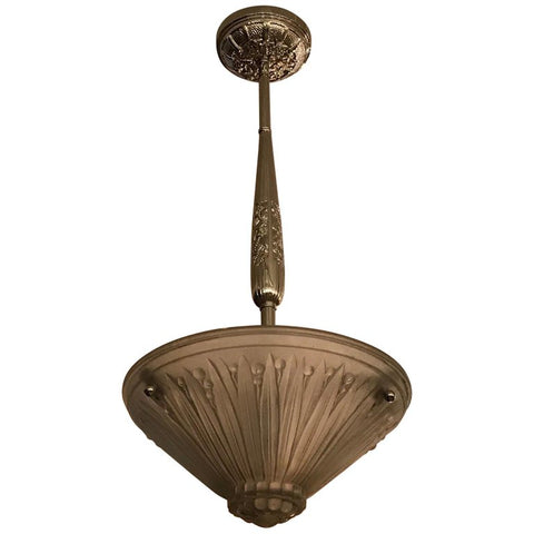 French Art Deco Pendant Chandelier by Verrerie Des Vosges