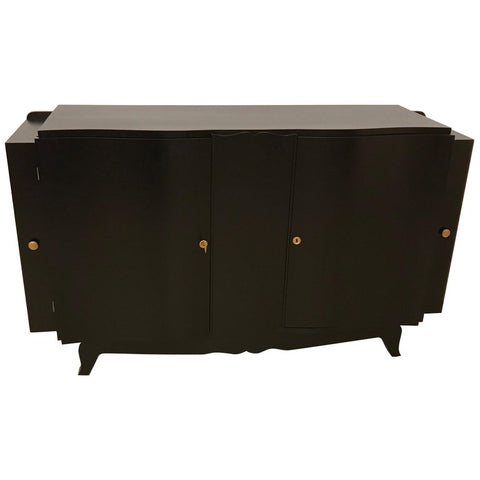 French Art Deco Black Lacquered Sideboard or Buffet with Dry Bar